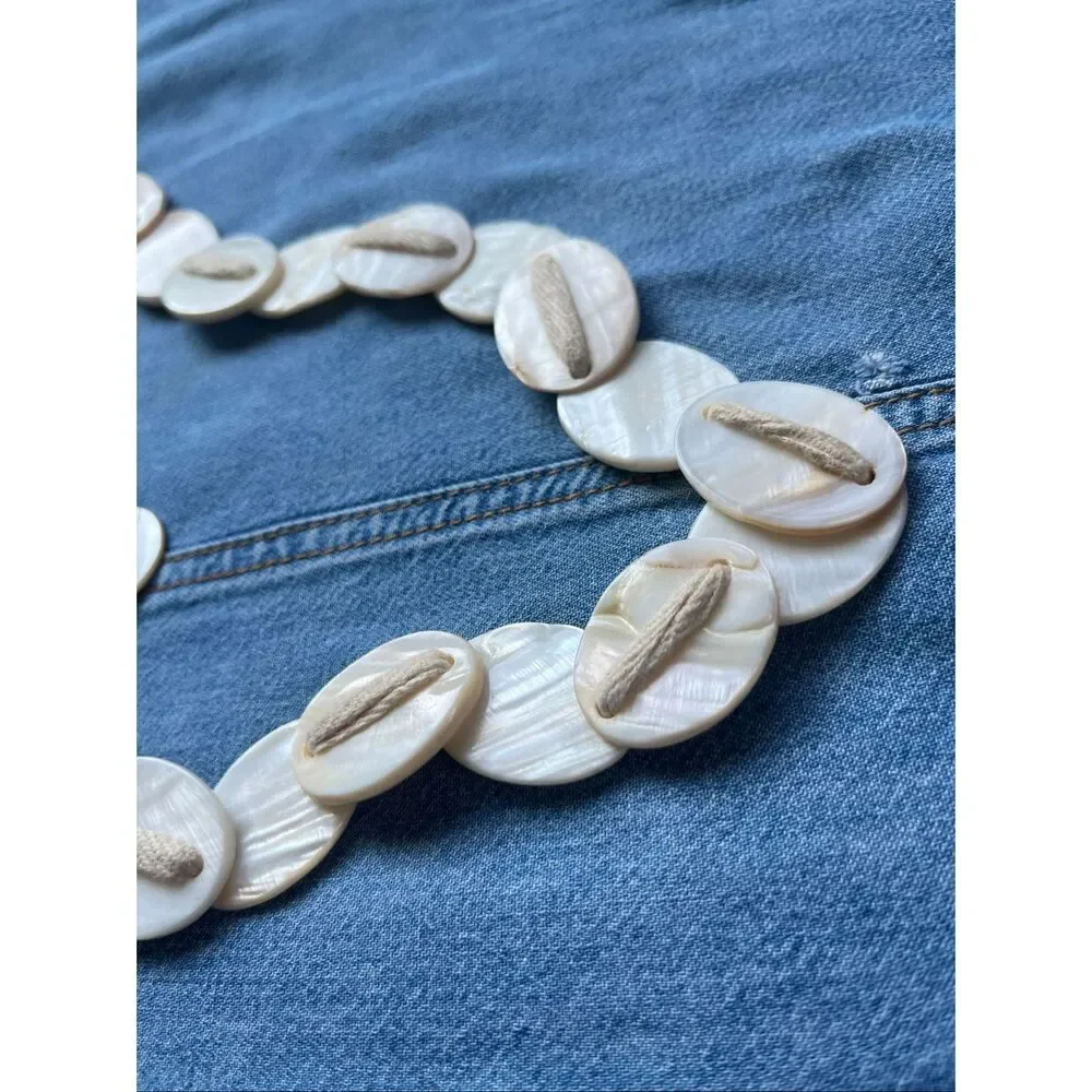 VTG Mother of Pearl Shell Tie Belt Boho Coastal Mermaid Resort Waist Sash 68